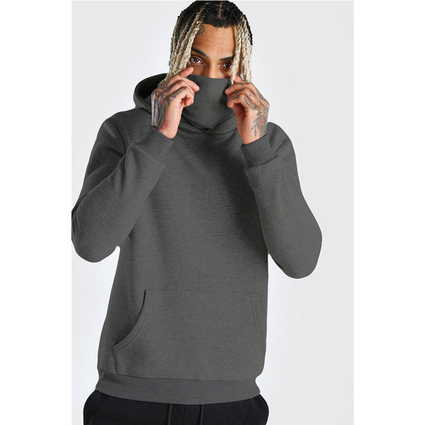 Men's Hooded Mask Sweater Solid Color Foreign Trade Sweater Men's Fleece Hoodie